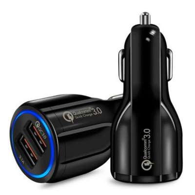 Custom logo QC 3.0 quick charge 5V 2.4A mobile phone fast Charger 2 Port USB Car Charger